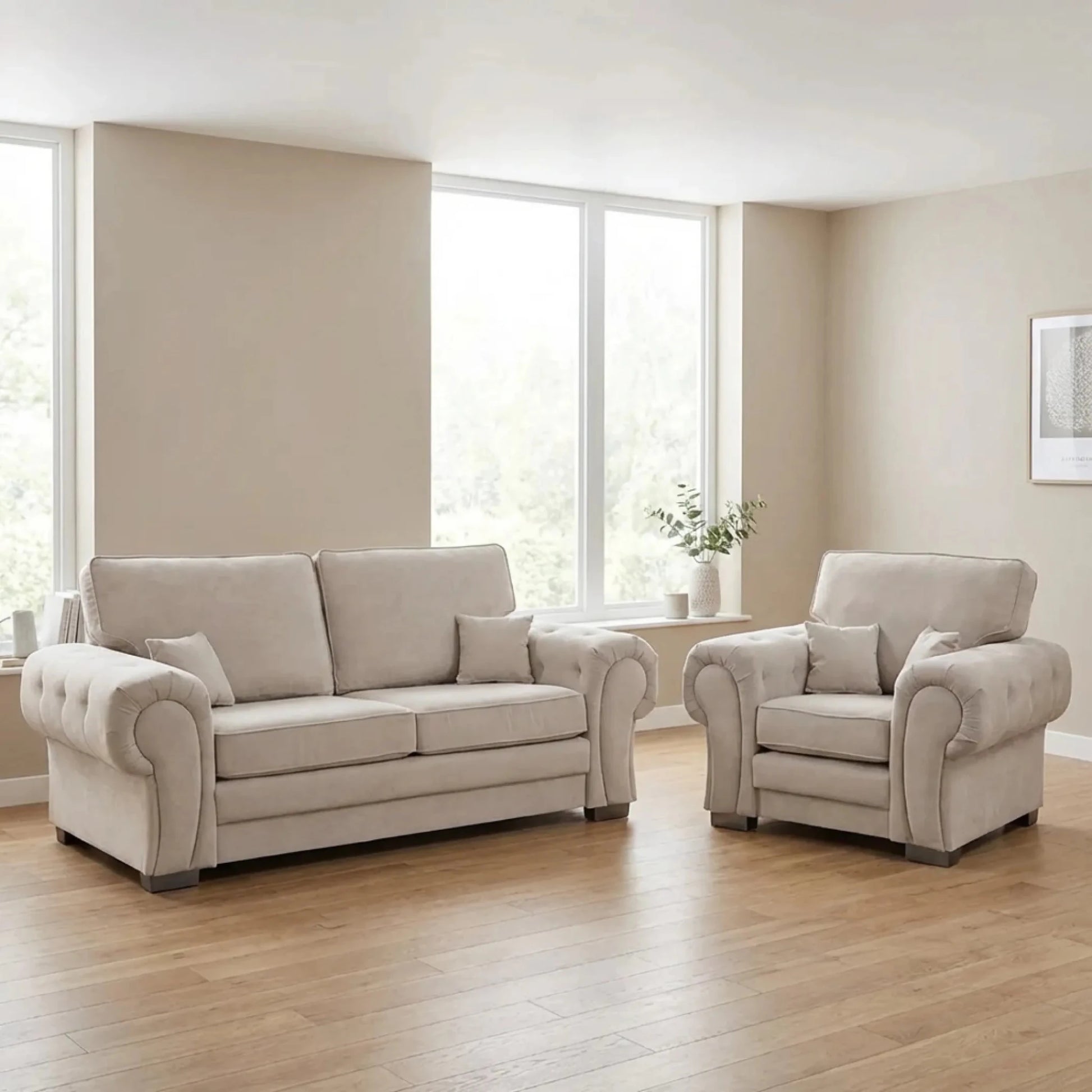 Verona High Back Cream Fabric 2+1 Seater Sofa Set - Furniture Instore