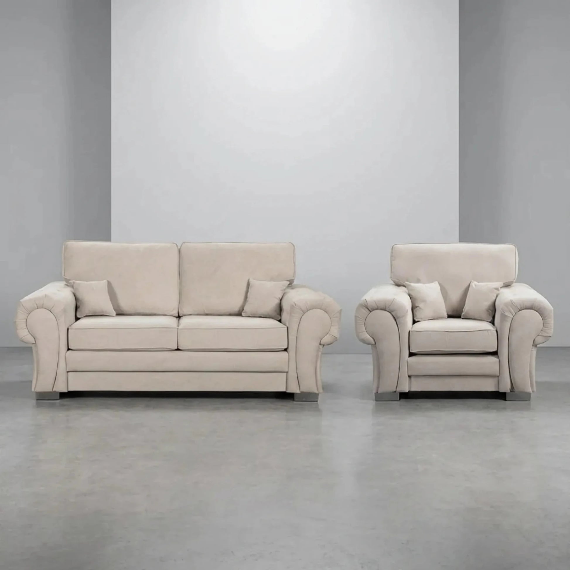 Verona High Back Cream Fabric 2+1 Seater Sofa Set - Furniture Instore