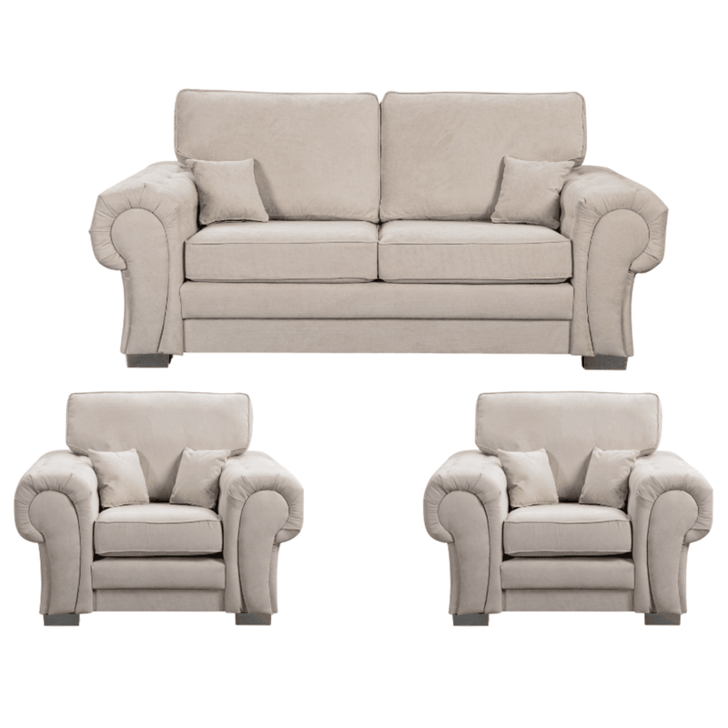 Verona high back cream 2+1+1 sofa set on a white background, front facing, showcasing modern elegance and comfort.