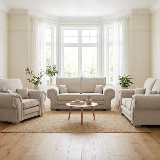 Verona High Back Cream Fabric 2+1+1 Seater Sofa Set - Furniture Instore