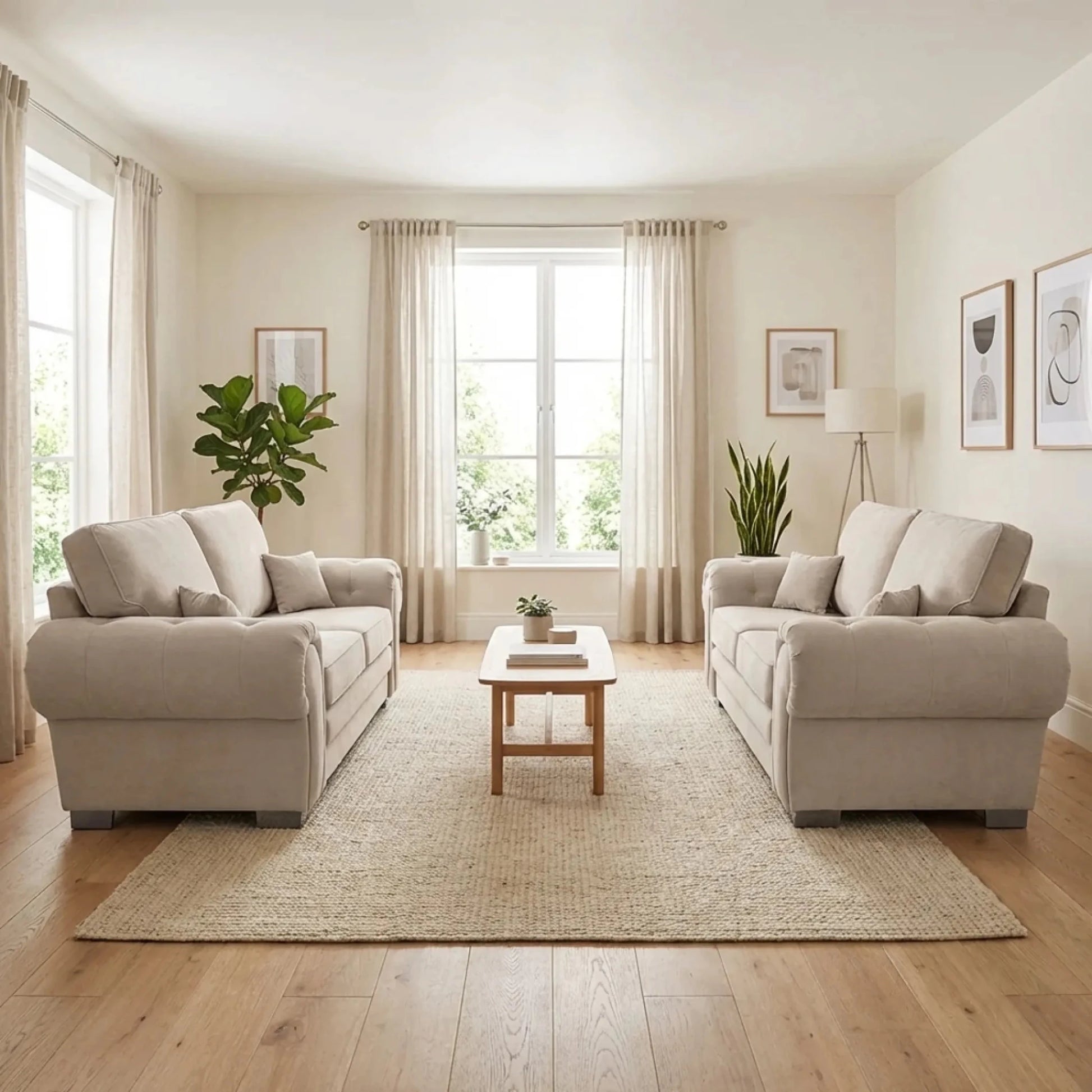 Verona High Back Cream Fabric 2+2 Seater Sofa Set - Furniture Instore