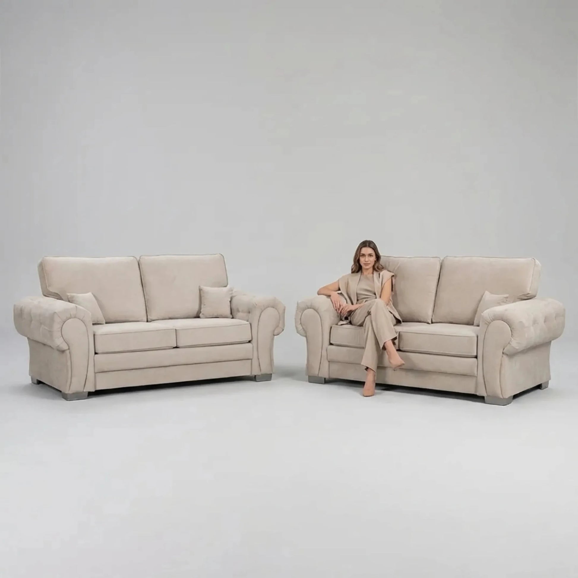 Verona High Back Cream Fabric 2+2 Seater Sofa Set - Furniture Instore