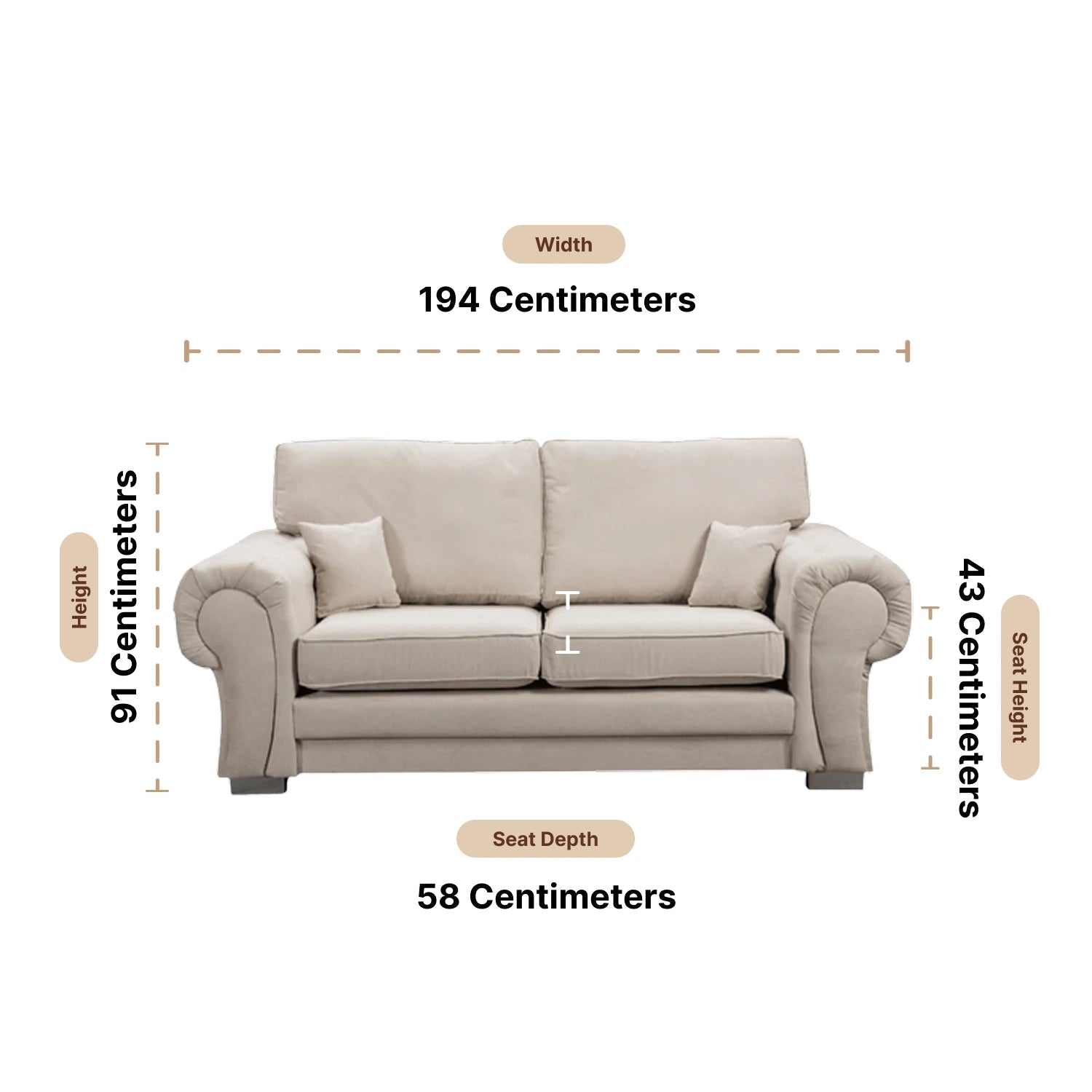 Verona High Back Cream Fabric 3 Seater Sofa - Furniture Instore