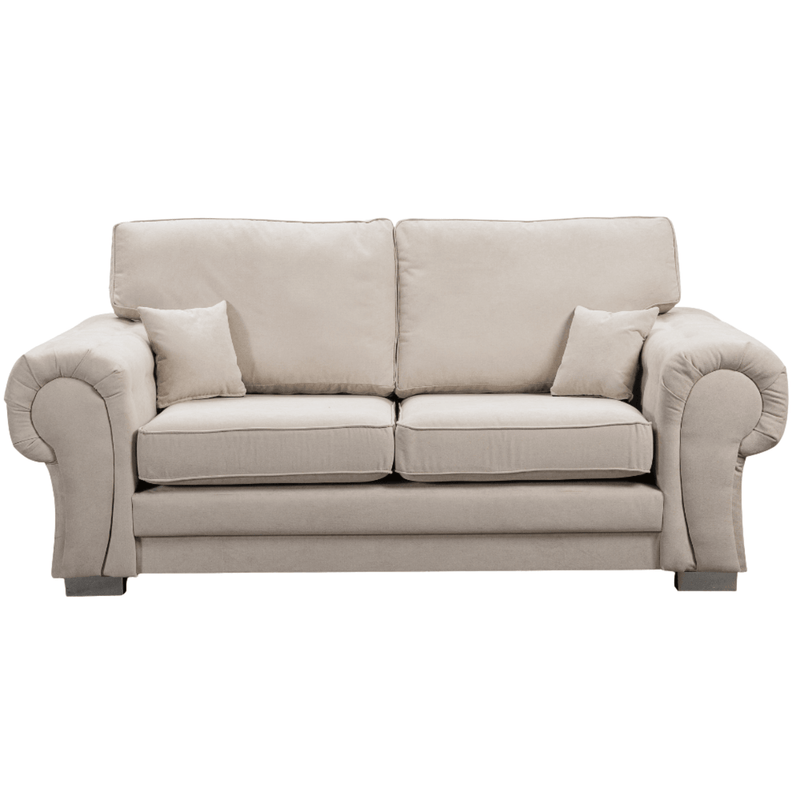 Verona high back cream fabric 3 seater sofa, front facing on a white background