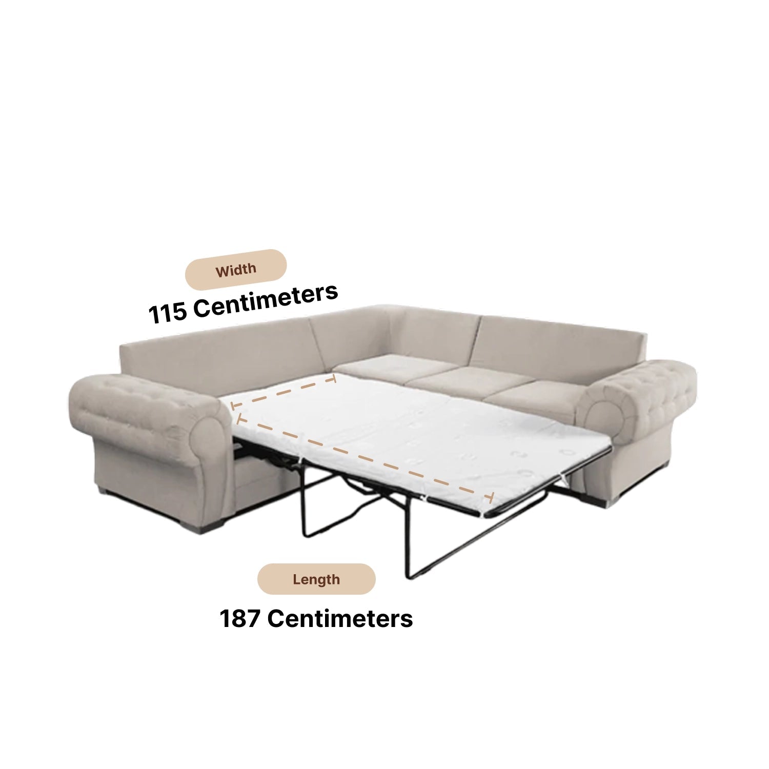 Verona High Back Cream Fabric 3 Seater Sofa Bed - Furniture Instore