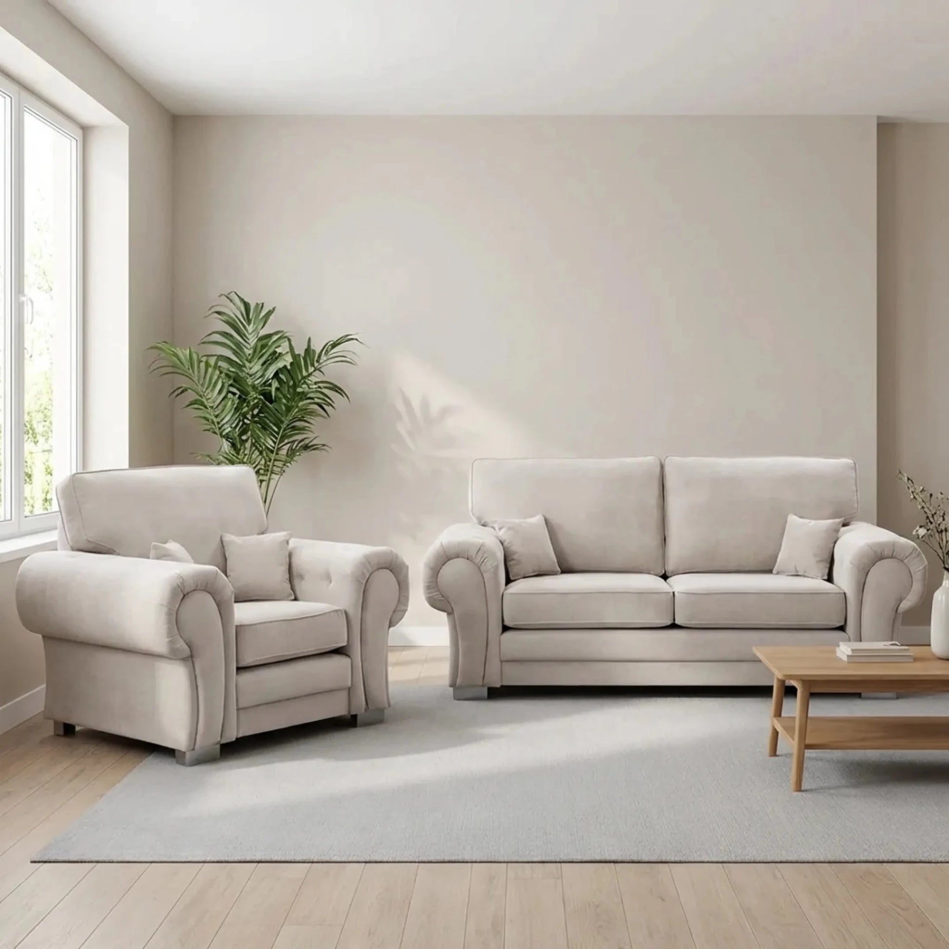 Verona High Back Cream Fabric 3+1 Seater Sofa Set - Furniture Instore