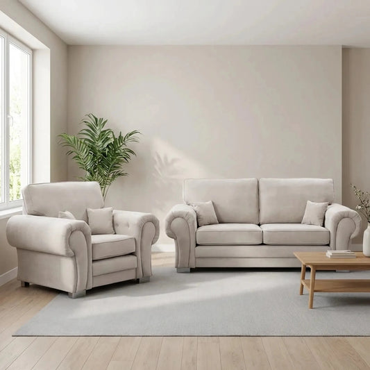 Verona High Back Cream Fabric 3+1 Seater Sofa Set - Furniture Instore