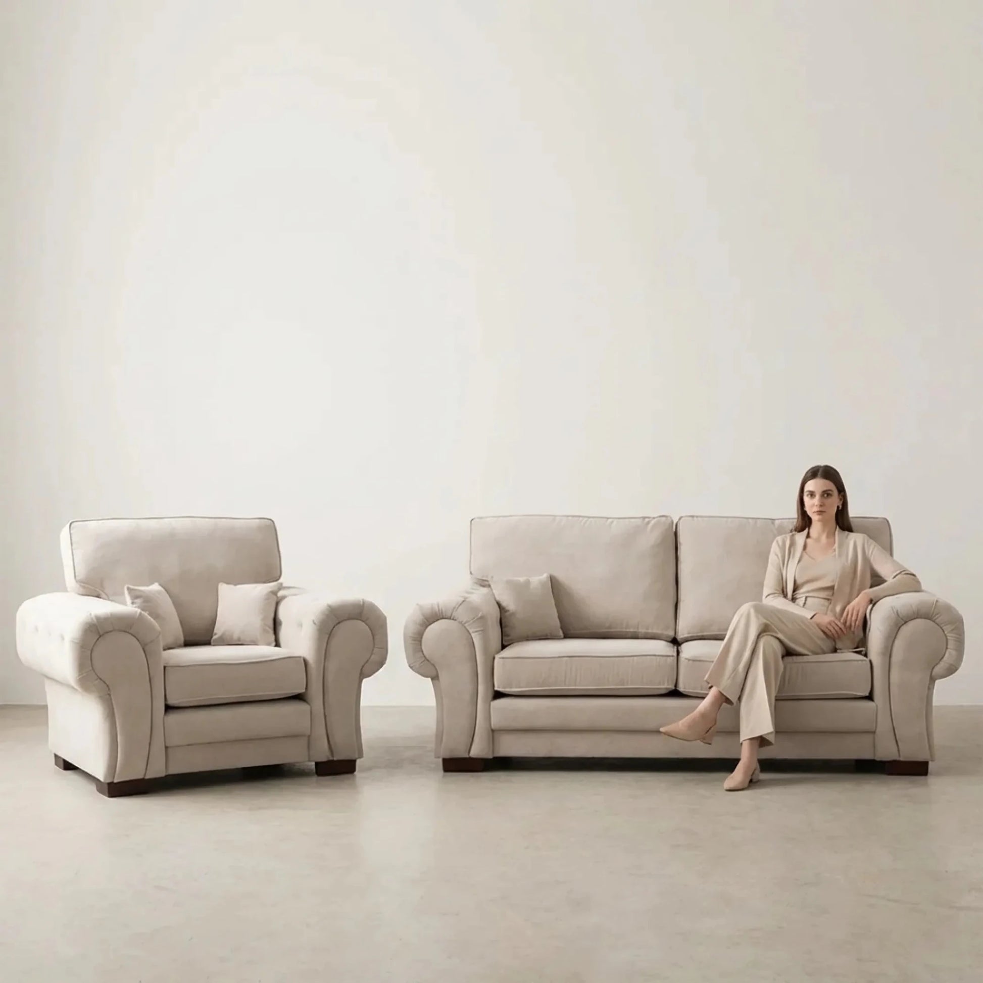 Verona High Back Cream Fabric 3+1 Seater Sofa Set - Furniture Instore