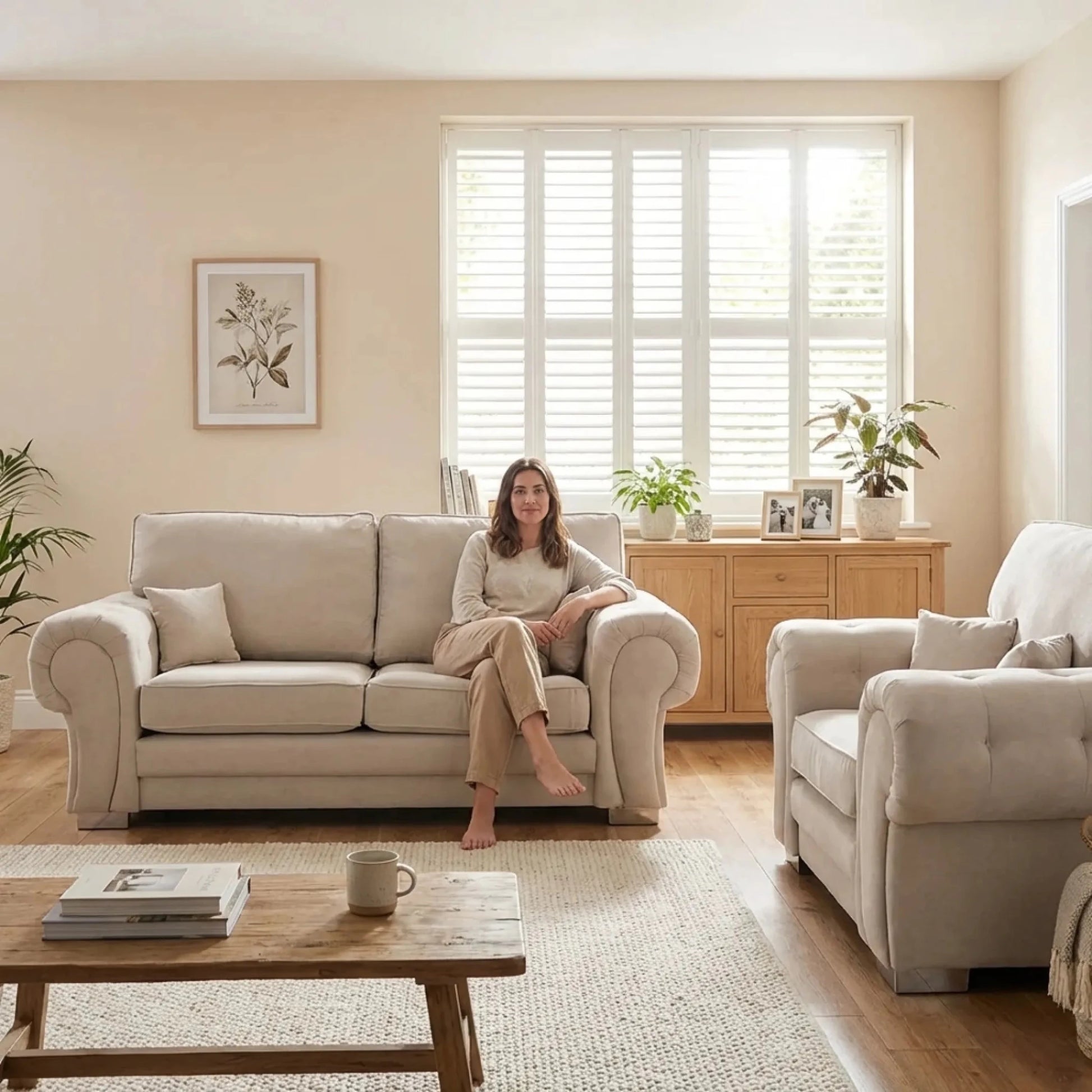 Verona High Back Cream Fabric 3+1 Seater Sofa Set - Furniture Instore