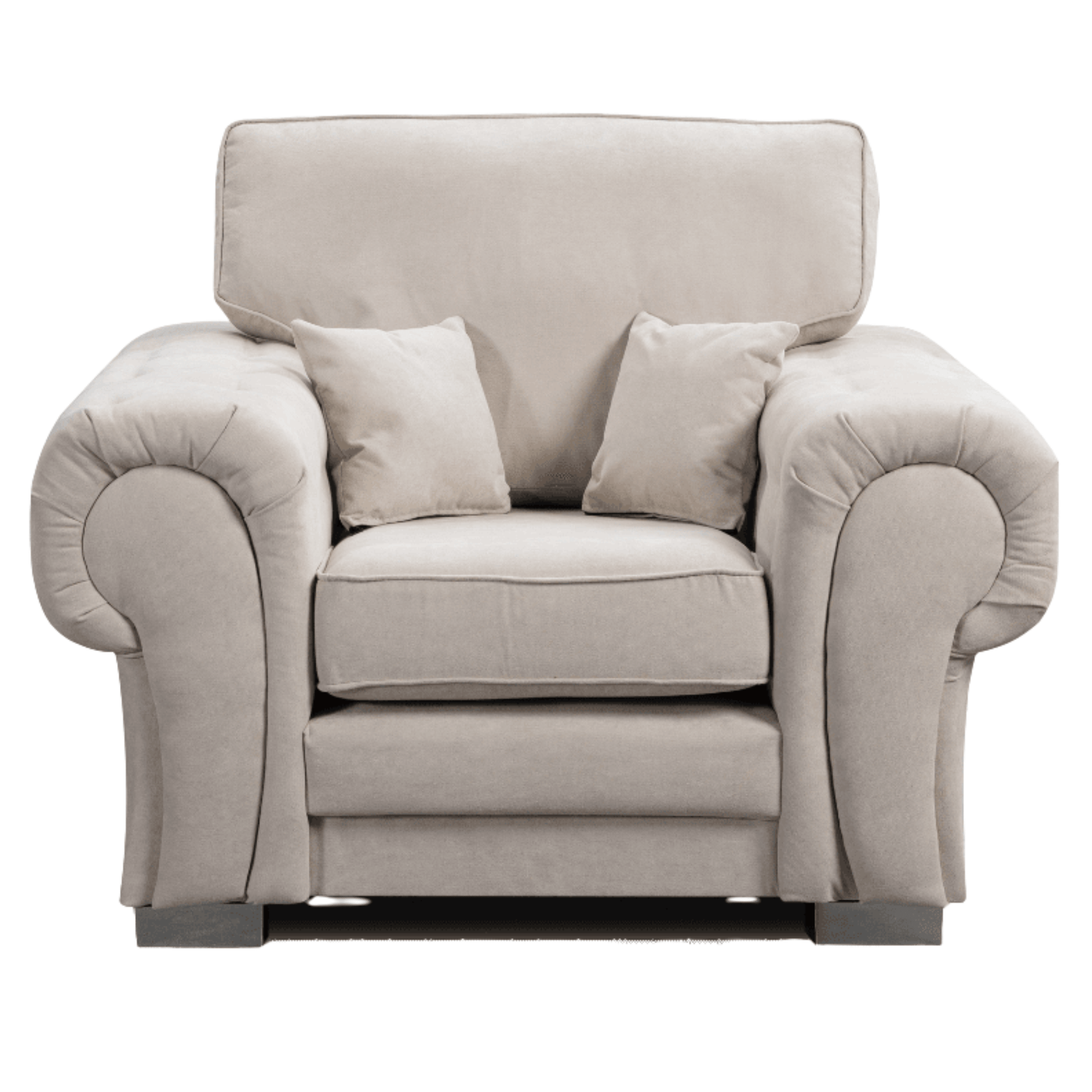 Verona high back cream armchair, front facing on a white background, modern and elegant design.