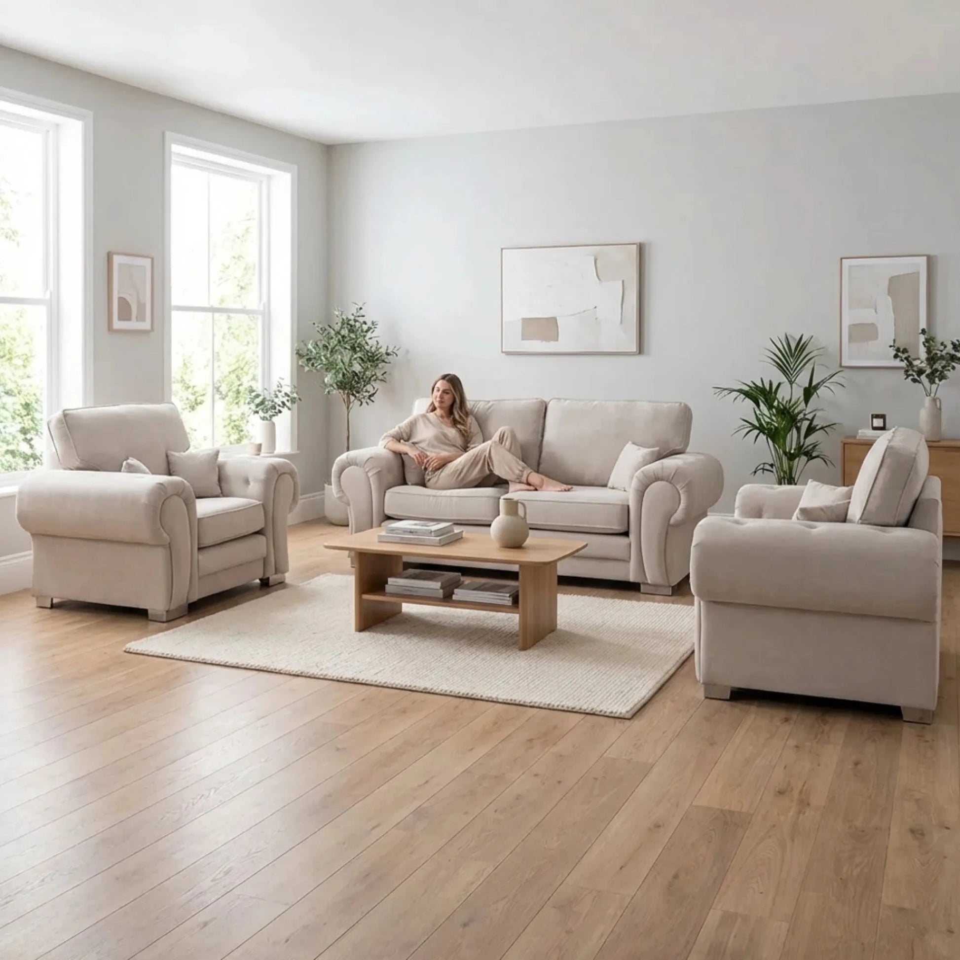 Verona High Back Cream Fabric 3+1+1 Seater Sofa Set - Furniture Instore