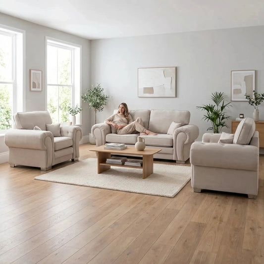 Verona High Back Cream Fabric 3+1+1 Seater Sofa Set - Furniture Instore