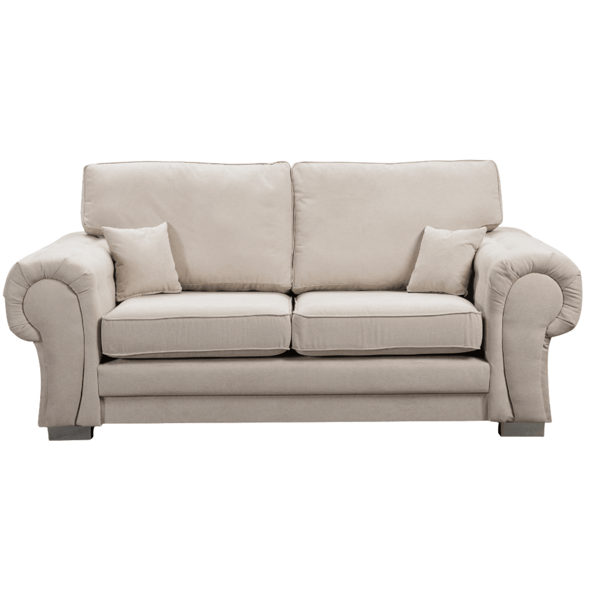 Verona high back cream 3 seater sofa, front facing on a white background, modern and elegant design.