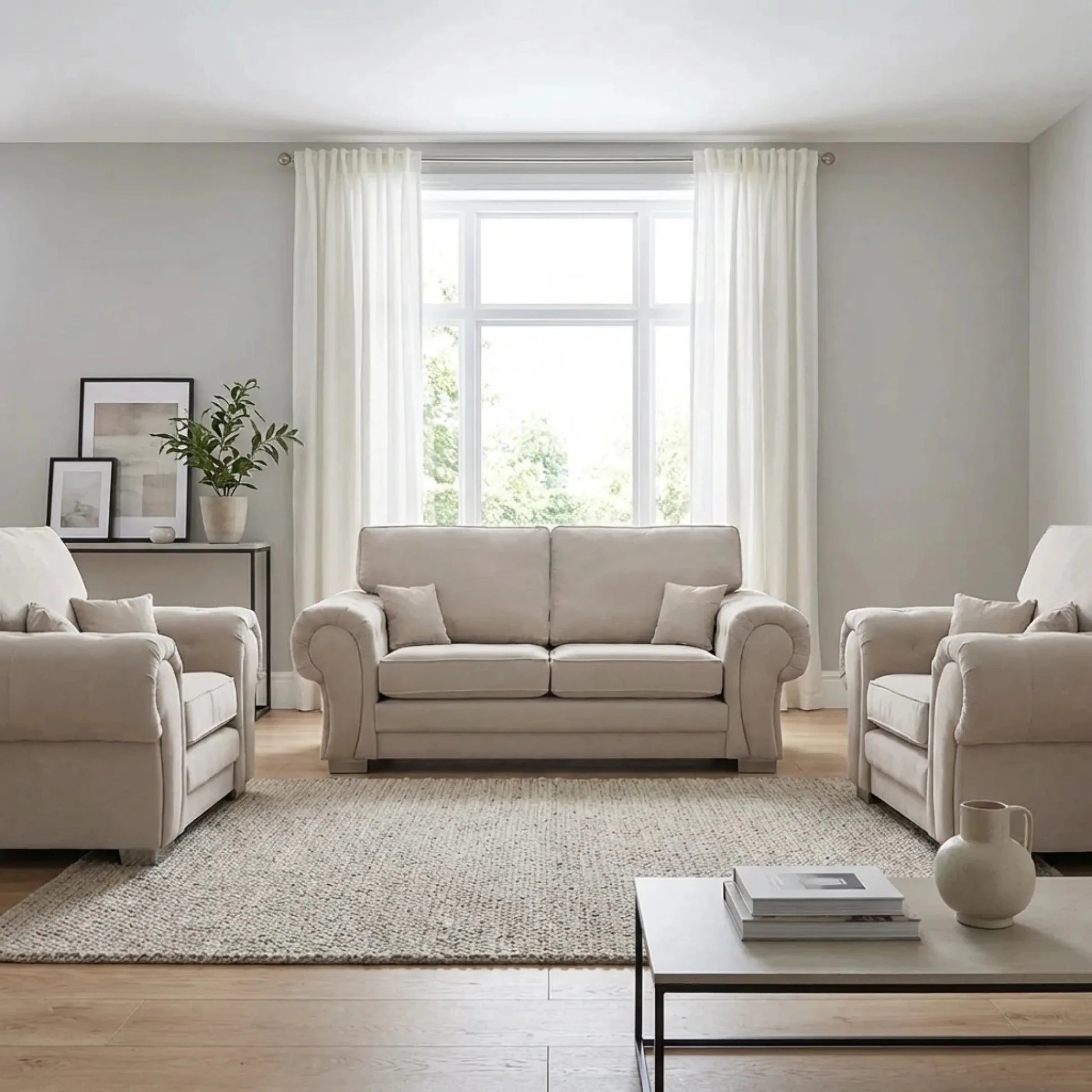 Verona High Back Cream Fabric 3+1+1 Seater Sofa Set - Furniture Instore