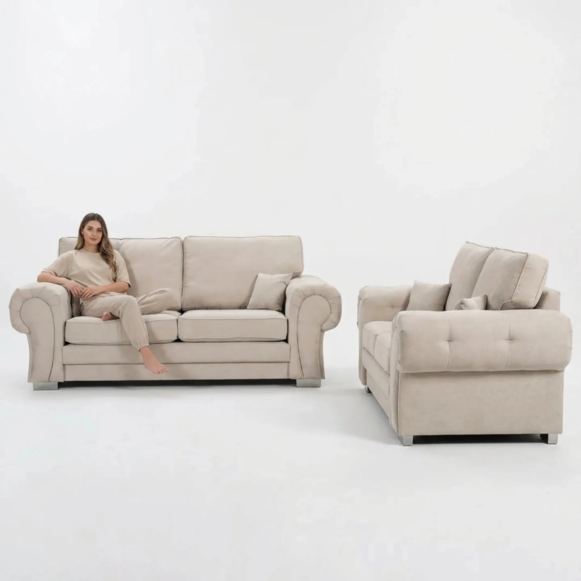 Verona High Back Cream Fabric 3+2 Seater Sofa Set - Furniture Instore