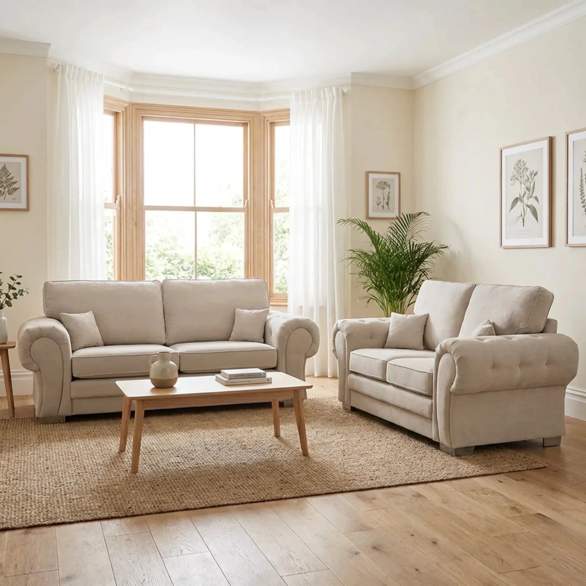 Verona High Back Cream Fabric 3+2 Seater Sofa Set - Furniture Instore
