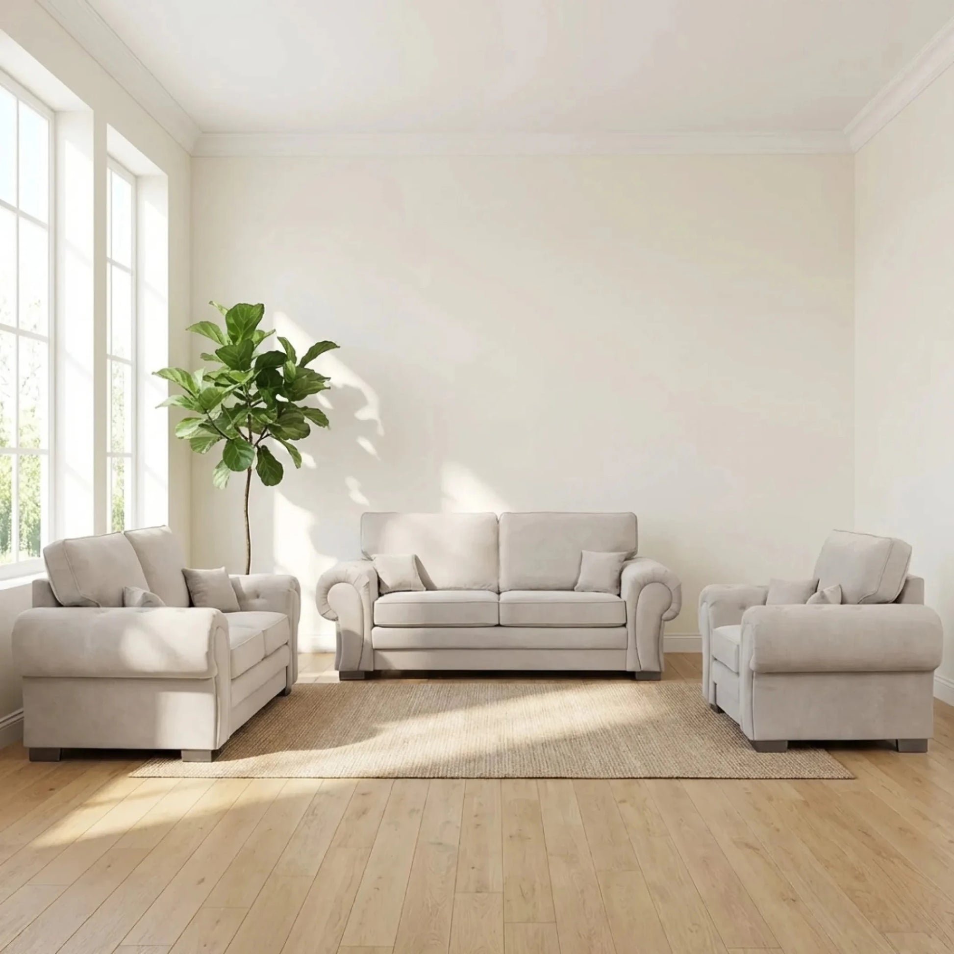 Verona High Back Cream Fabric 3+2+1 Seater Sofa Set - Furniture Instore