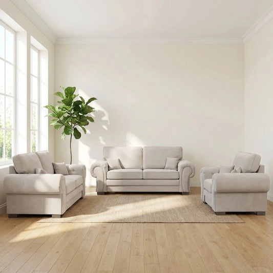 Verona High Back Cream Fabric 3+2+1 Seater Sofa Set - Furniture Instore