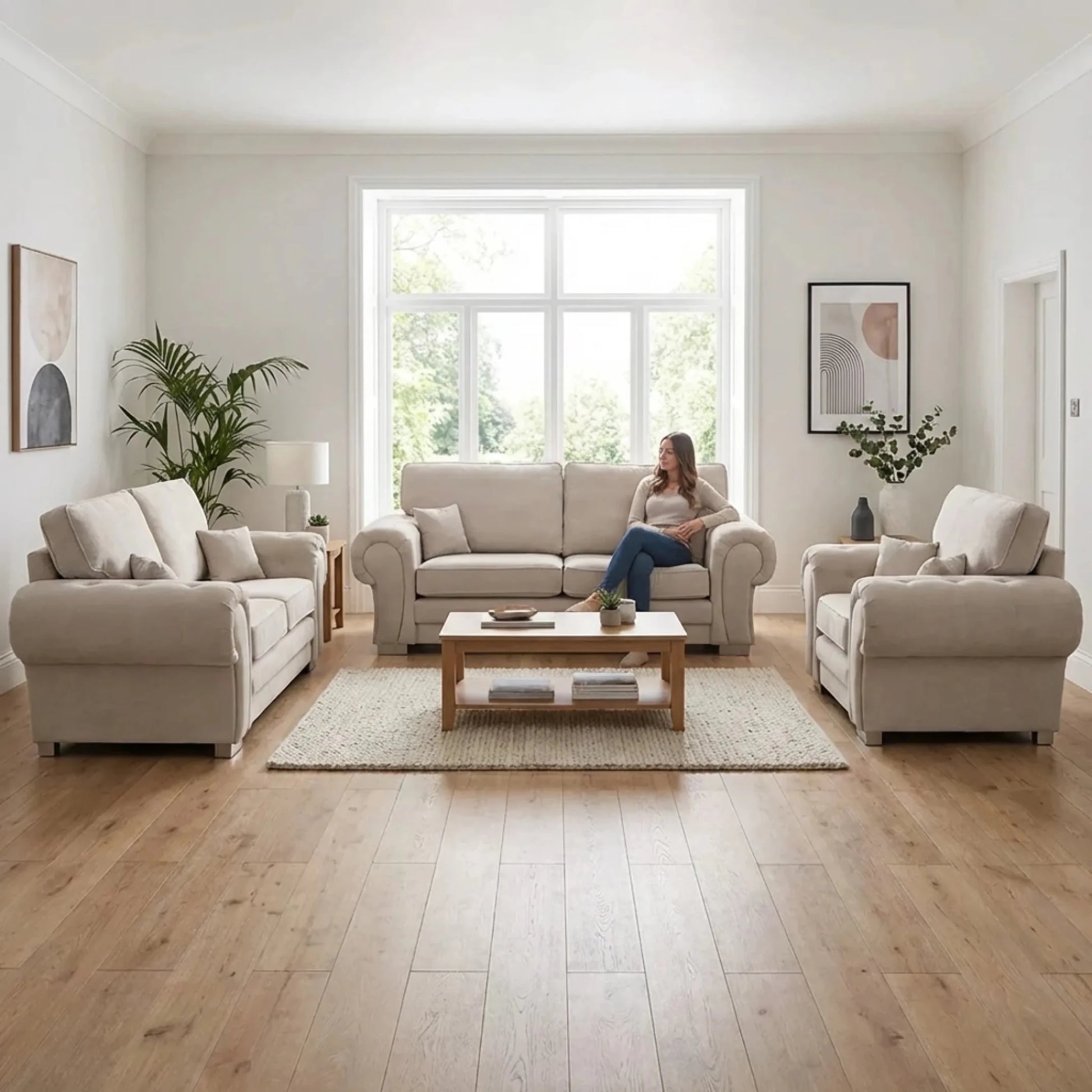 Verona High Back Cream Fabric 3+2+1 Seater Sofa Set - Furniture Instore