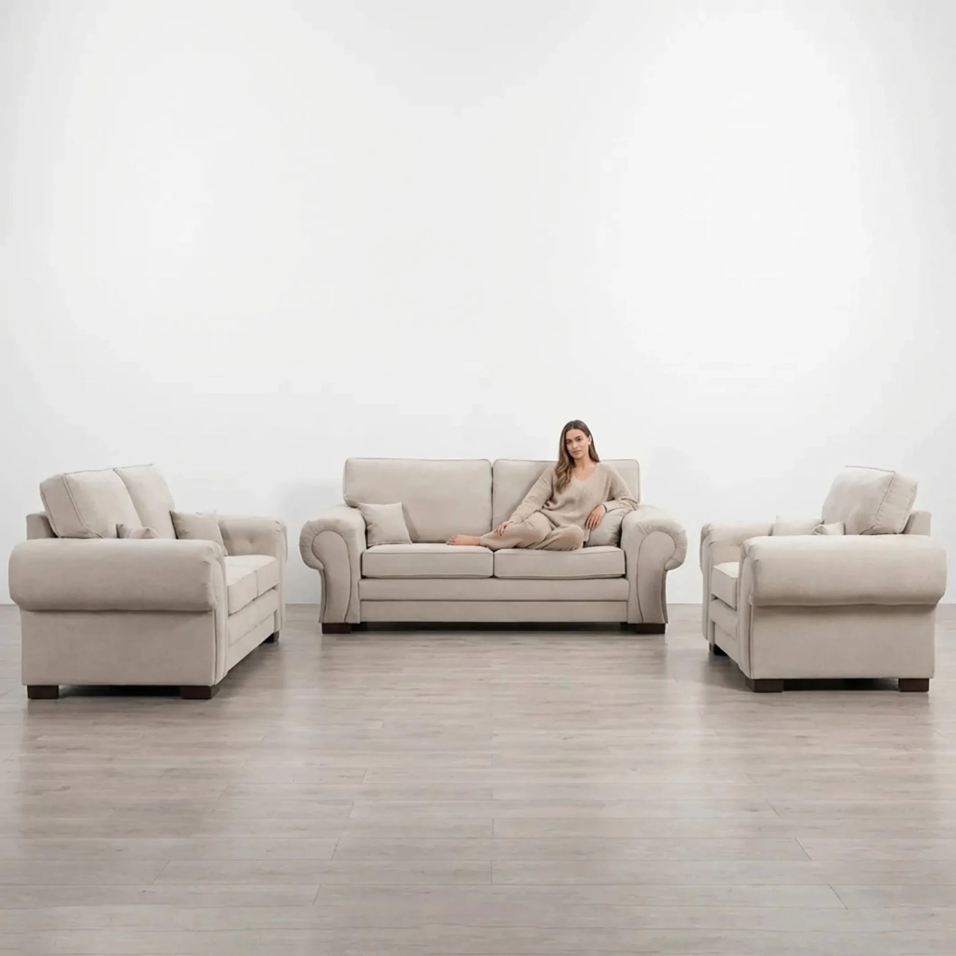 Verona High Back Cream Fabric 3+2+1 Seater Sofa Set - Furniture Instore
