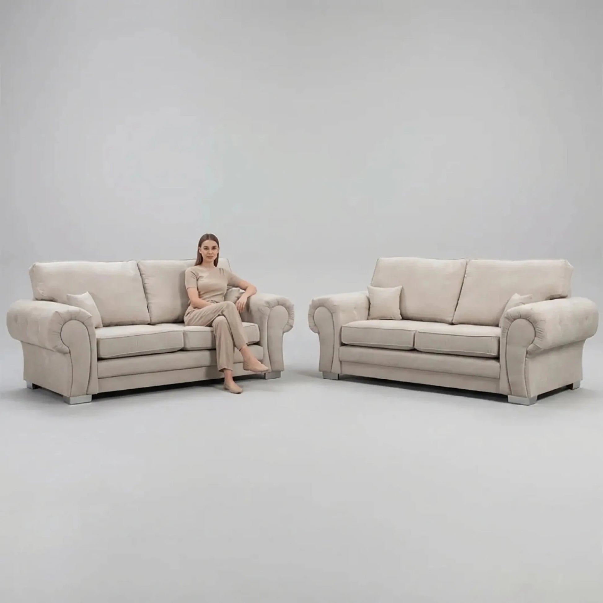 Verona High Back Cream Fabric 3+3 Seater Sofa Set - Furniture Instore