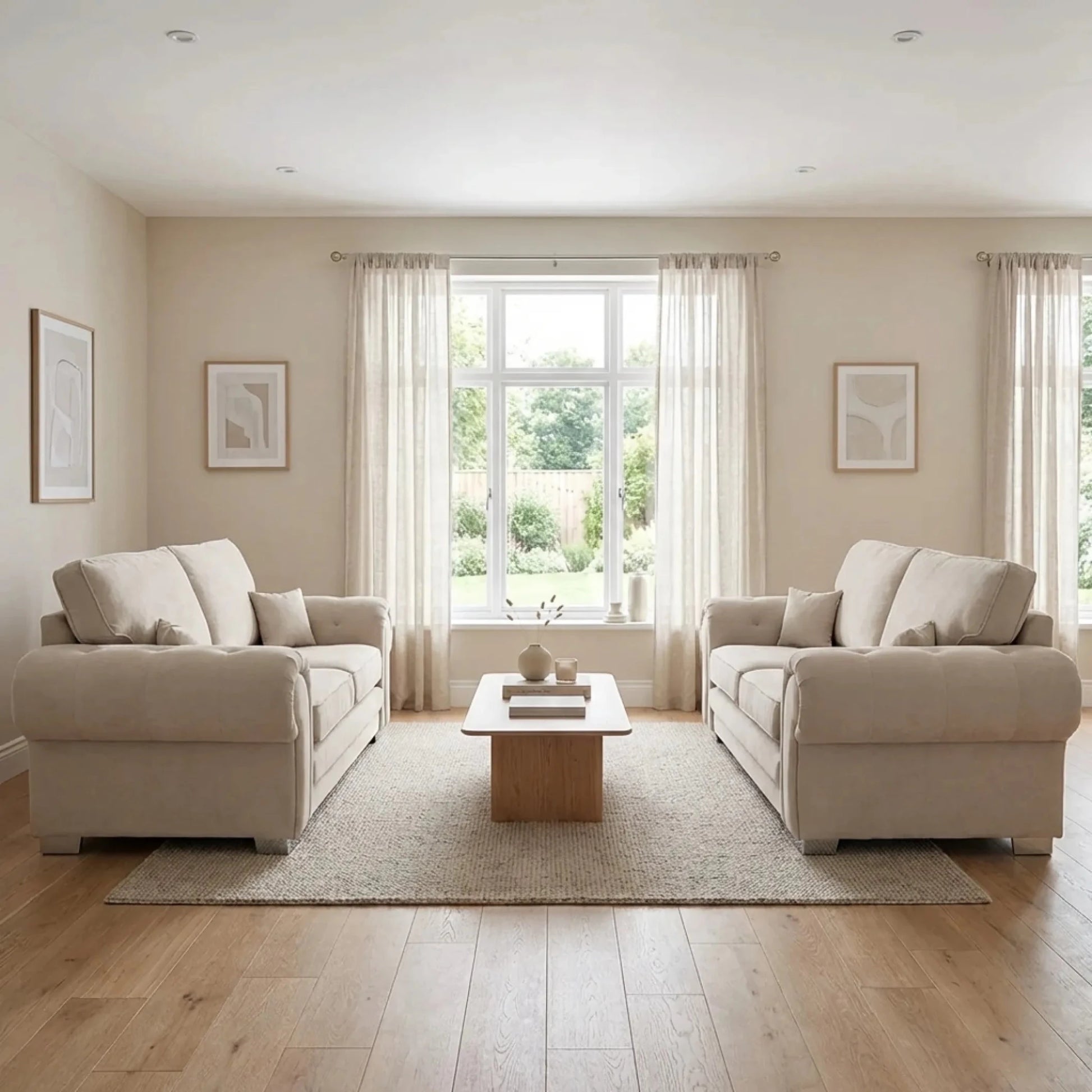 Verona High Back Cream Fabric 3+3 Seater Sofa Set - Furniture Instore