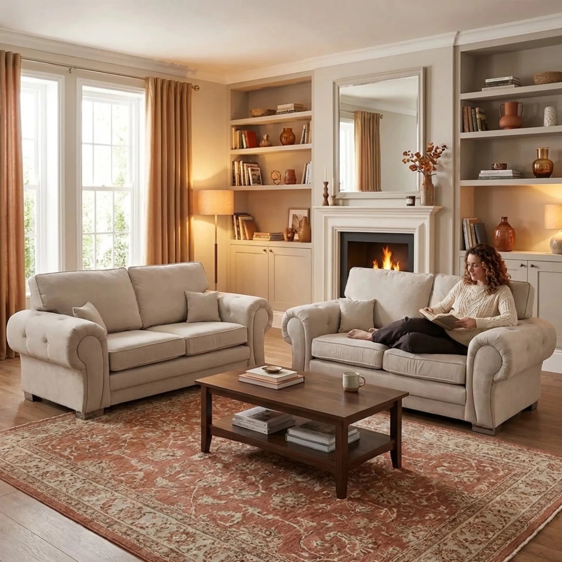 Verona High Back Cream Fabric 3+3 Seater Sofa Set - Furniture Instore