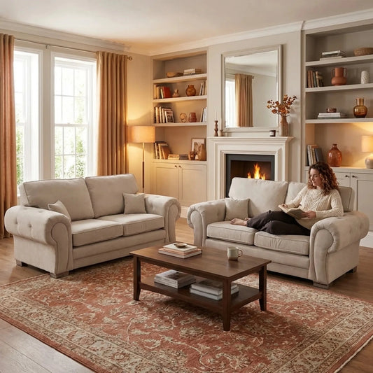 Verona High Back Cream Fabric 3+3 Seater Sofa Set - Furniture Instore