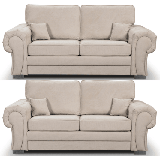 Verona high back cream fabric 3+3 sofa set, front facing on a clean white background