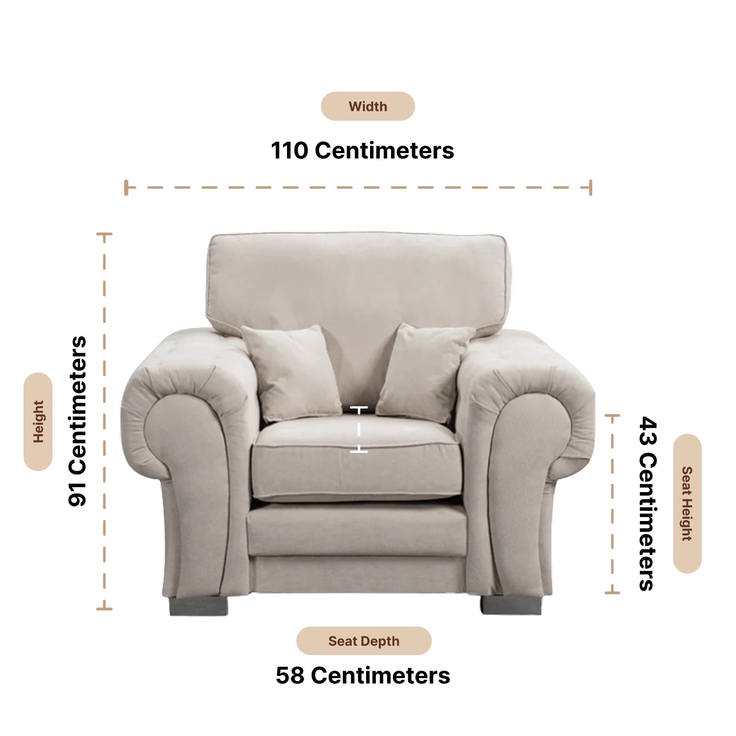 Verona High Back Cream Fabric Armchair - Furniture Instore