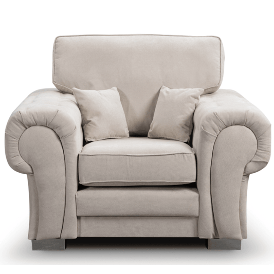 Beige armchair with two cushions on a white background