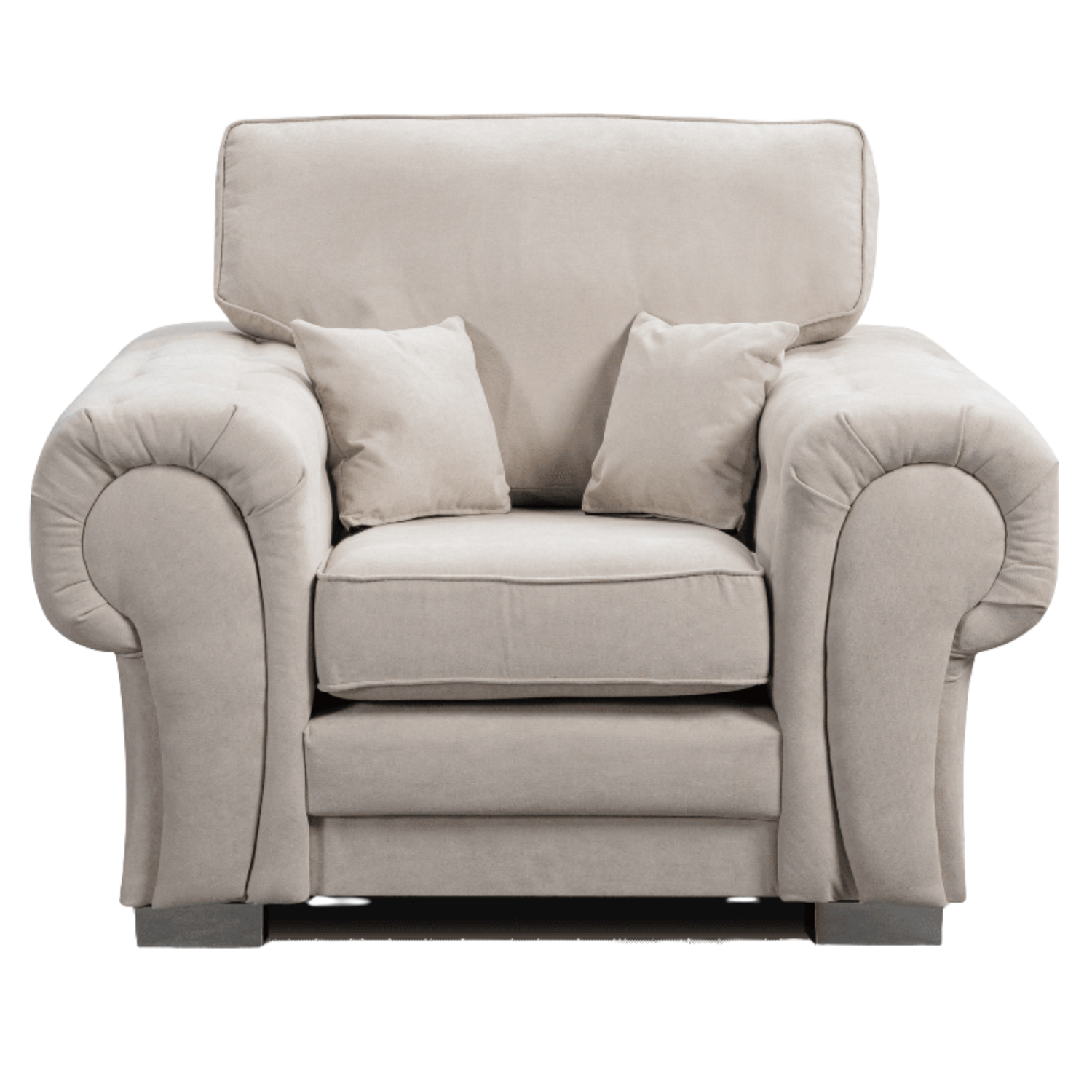 Verona high back cream fabric armchair, front facing on a white background