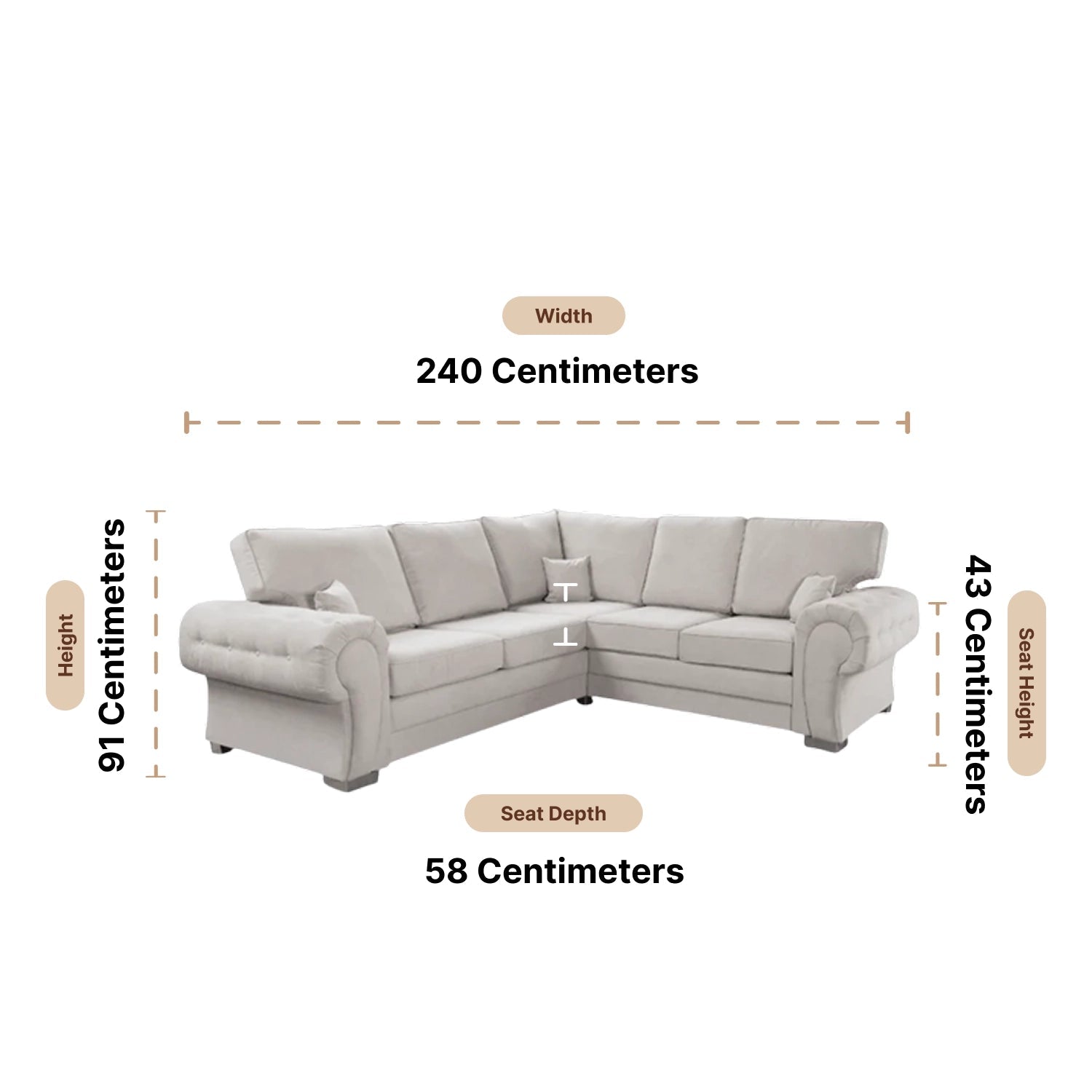 Verona High Back Cream Fabric Corner - Furniture Instore
