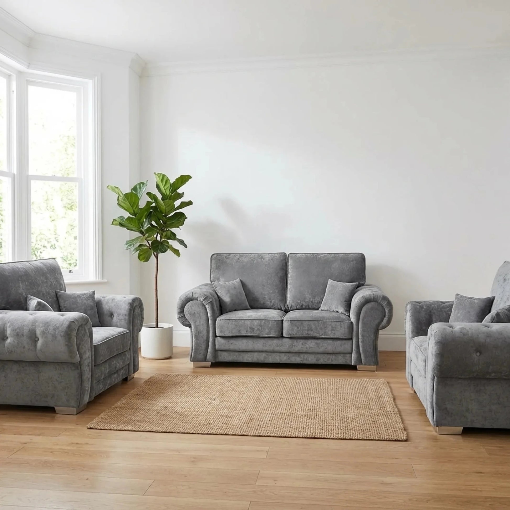 Verona High Back Grey Fabric 2+1+1 Seater Sofa Set - Furniture Instore
