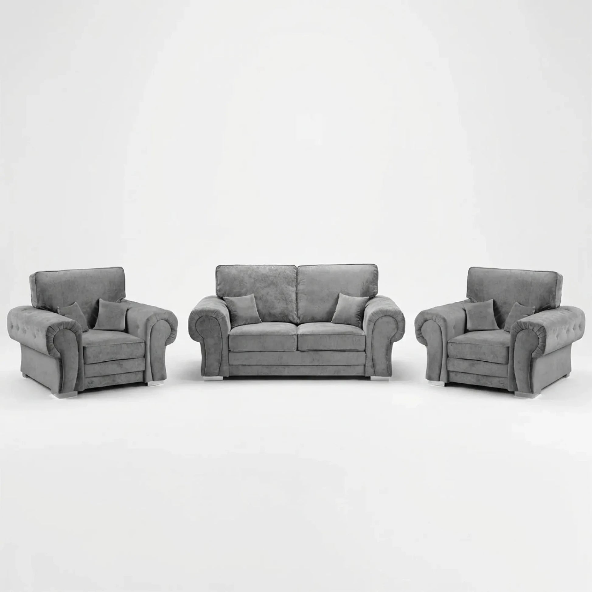 Verona High Back Grey Fabric 2+1+1 Seater Sofa Set - Furniture Instore