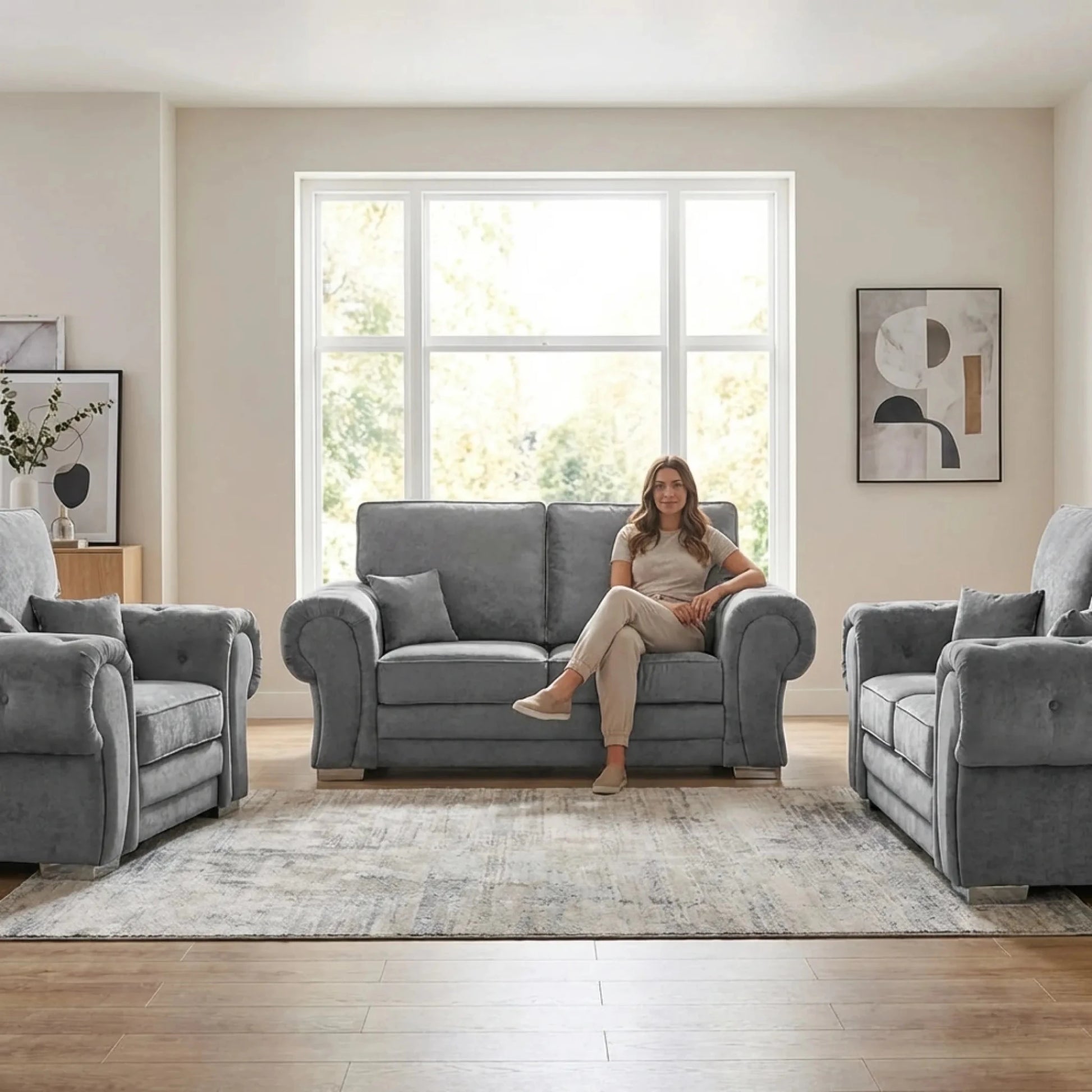 Verona High Back Grey Fabric 2+1+1 Seater Sofa Set - Furniture Instore