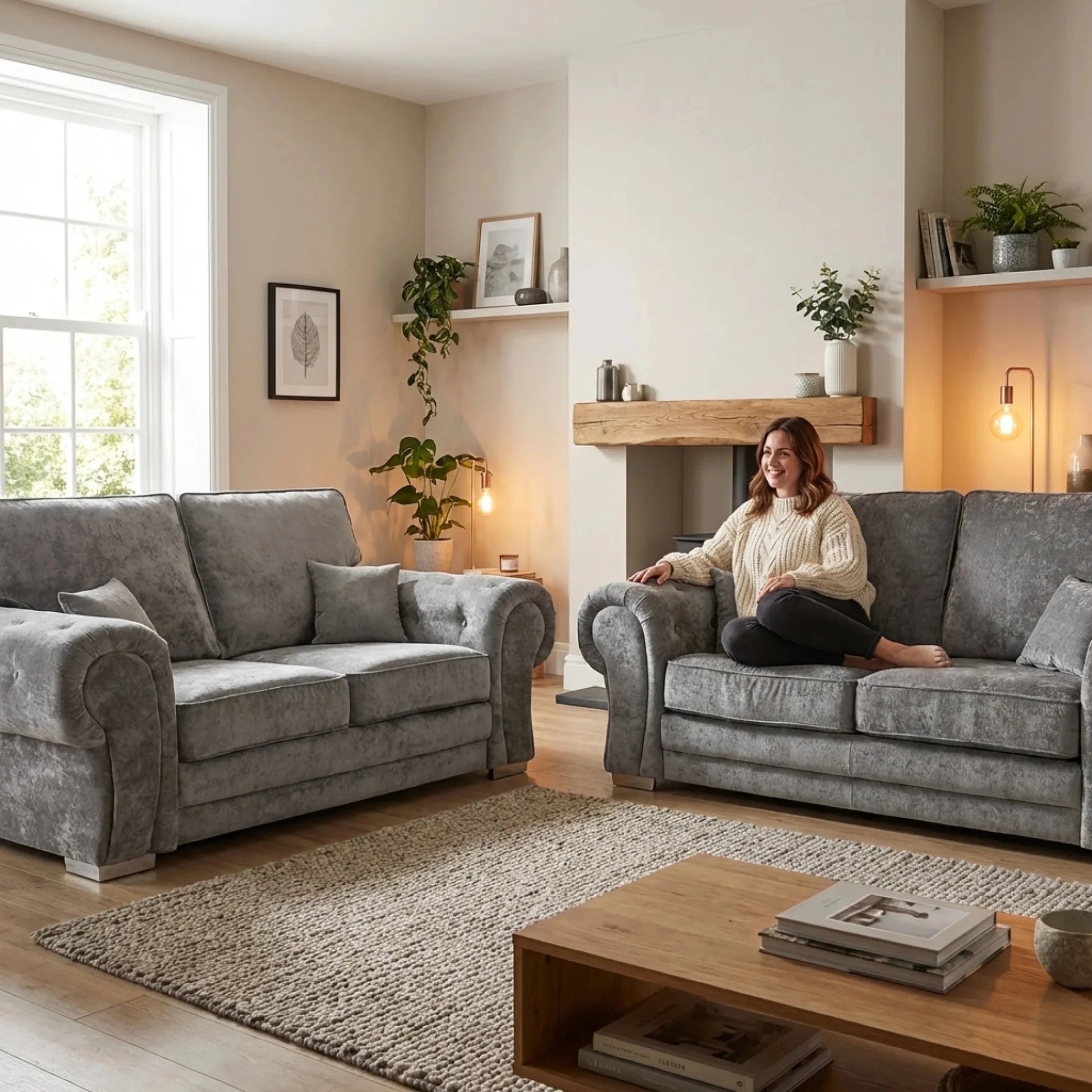 Verona High Back Grey Fabric 2+2 Seater Sofa Set - Furniture Instore