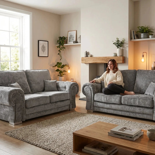 Verona High Back Grey Fabric 2+2 Seater Sofa Set - Furniture Instore