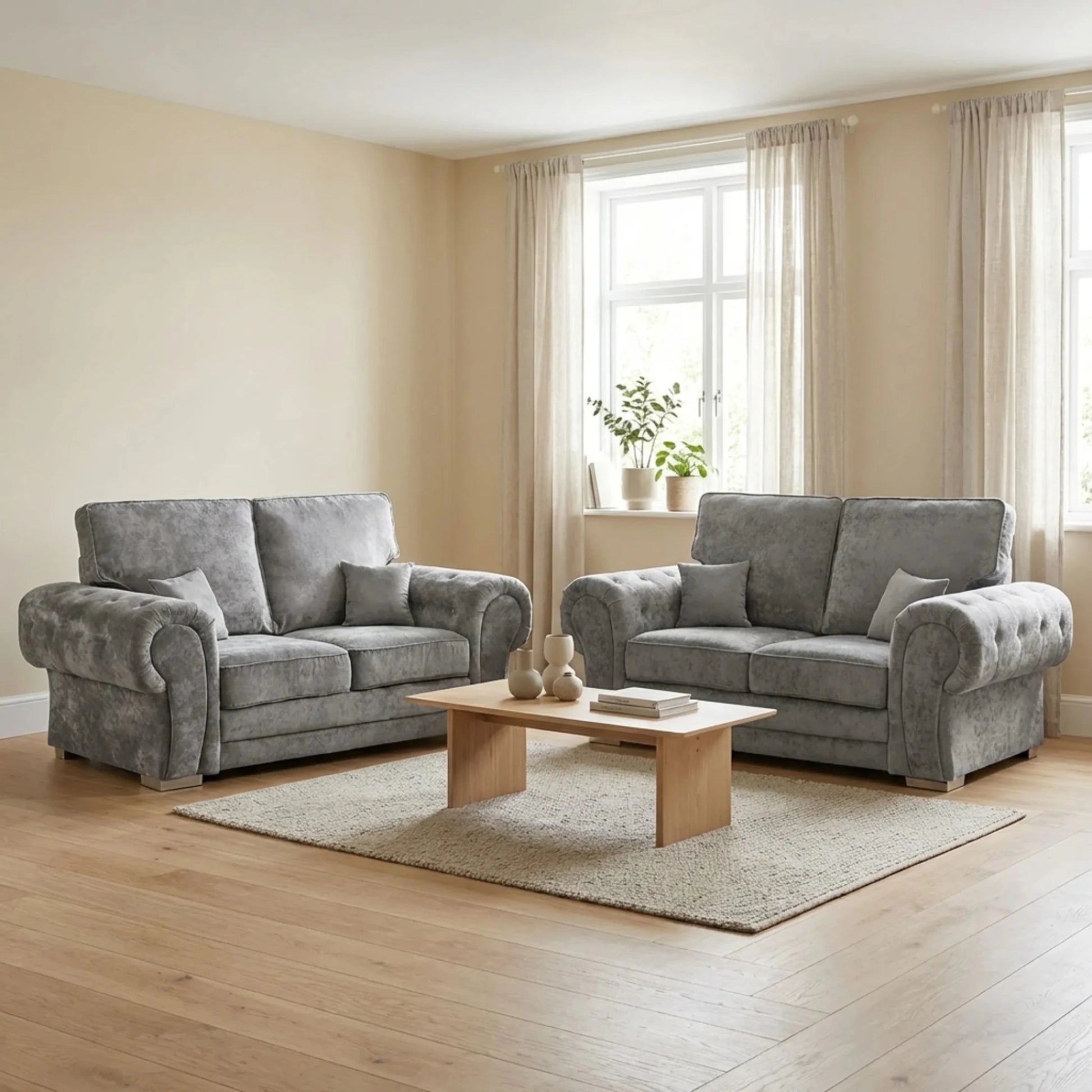 Verona High Back Grey Fabric 2+2 Seater Sofa Set - Furniture Instore