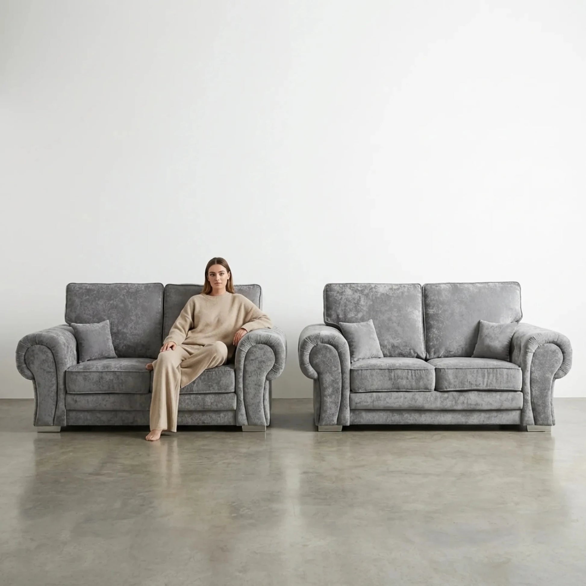 Verona High Back Grey Fabric 2+2 Seater Sofa Set - Furniture Instore