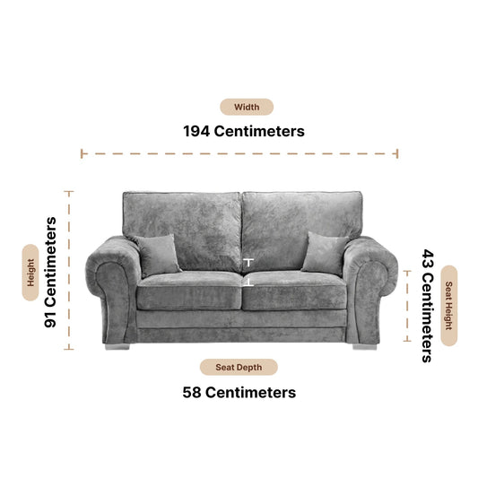 Verona High Back Grey Fabric 3 Seater Sofa - Furniture Instore