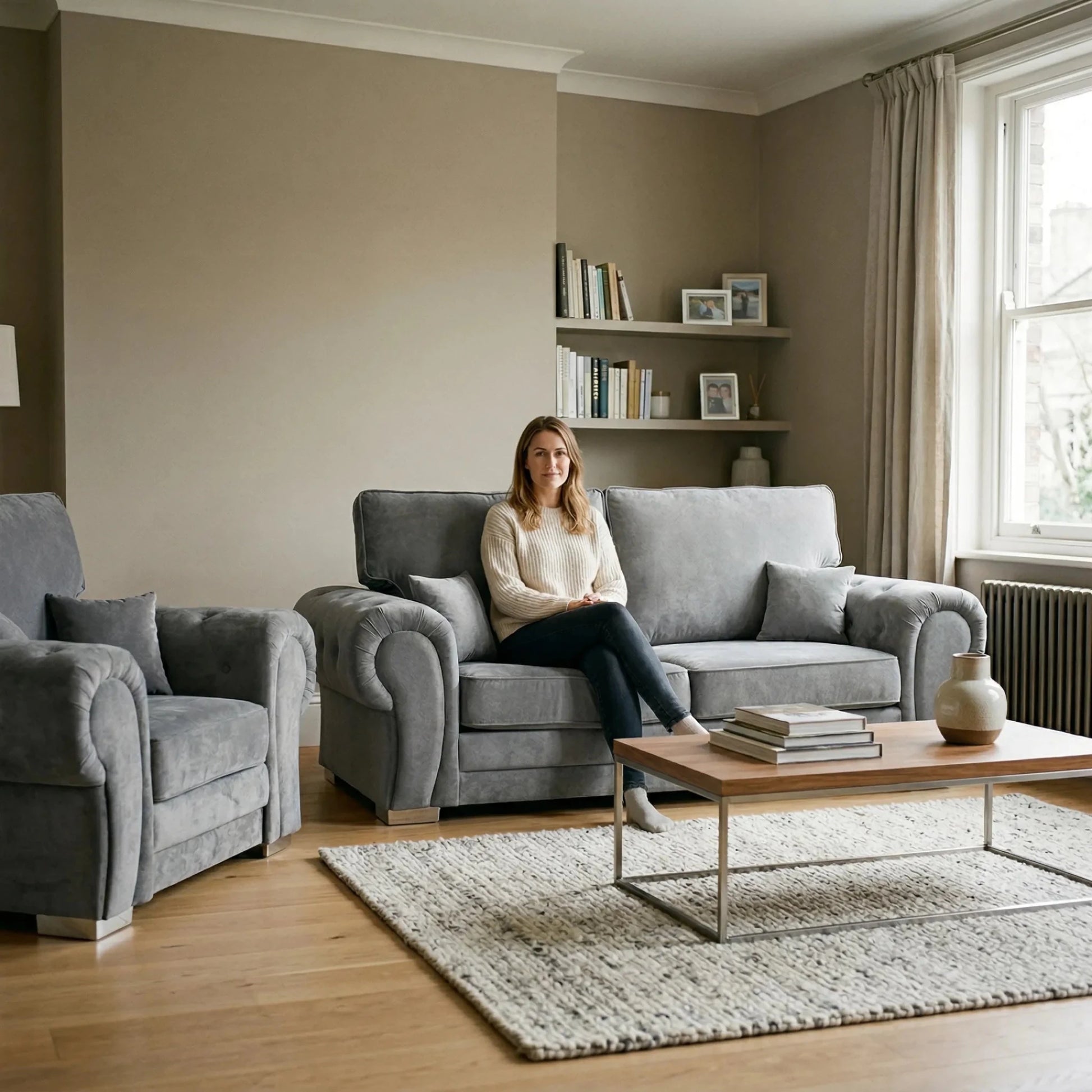 Verona High Back Grey Fabric 3+1 Seater Sofa Set - Furniture Instore