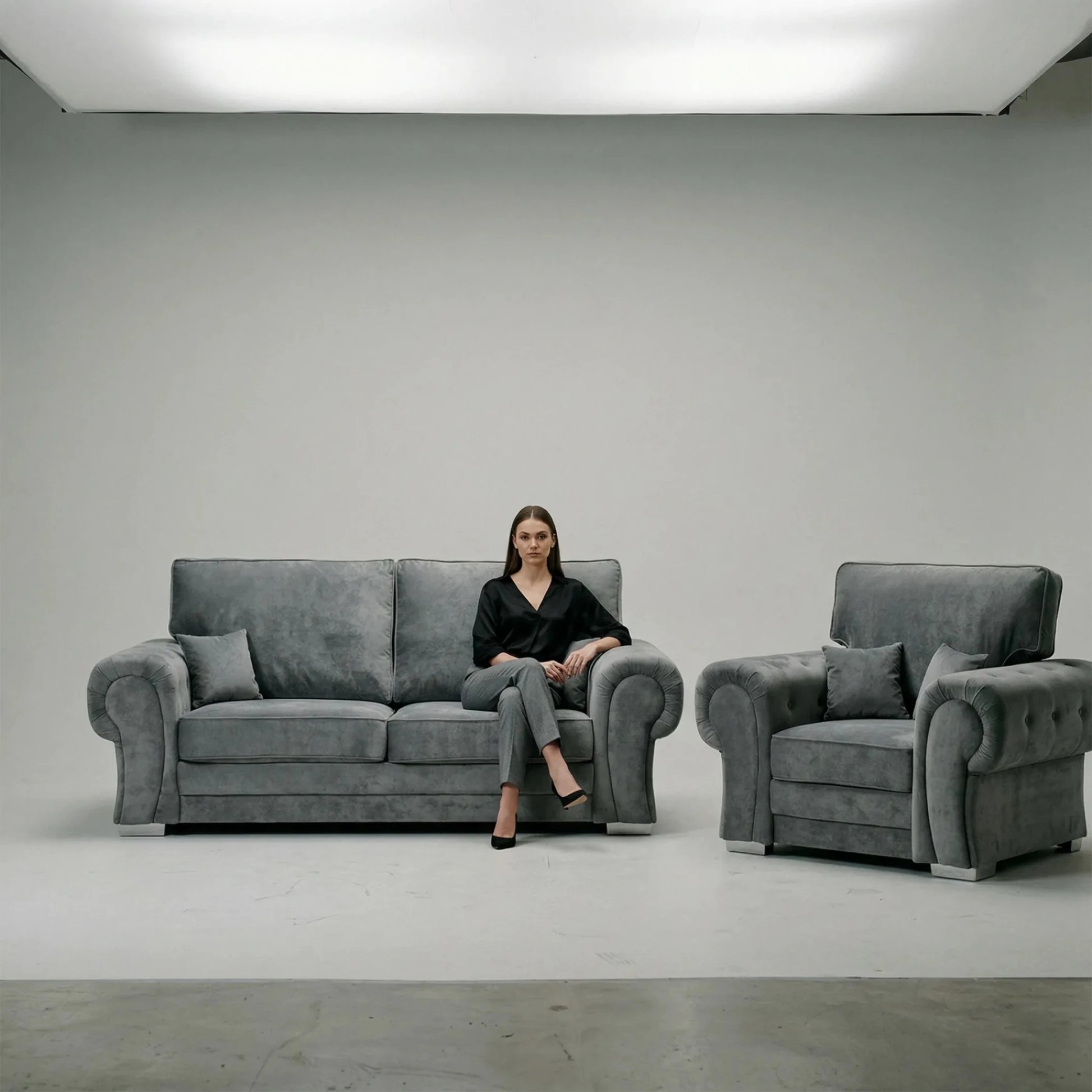 Verona High Back Grey Fabric 3+1 Seater Sofa Set - Furniture Instore