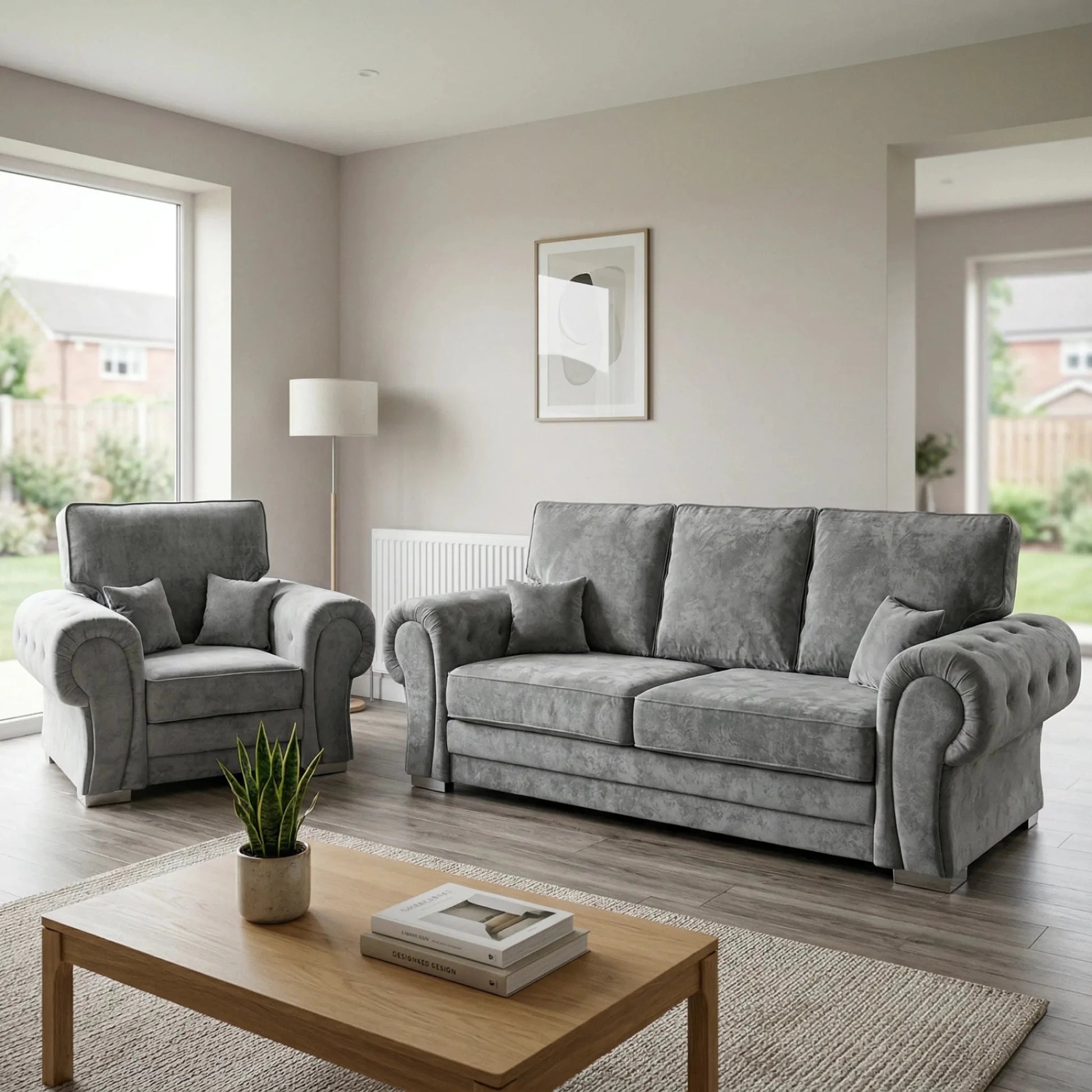 Verona High Back Grey Fabric 3+1 Seater Sofa Set - Furniture Instore