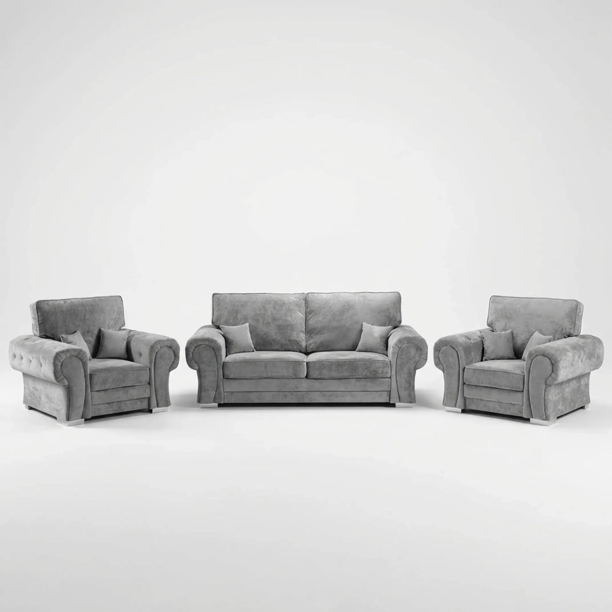 Verona High Back Grey Fabric 3+1+1 Seater Sofa Set - Furniture Instore