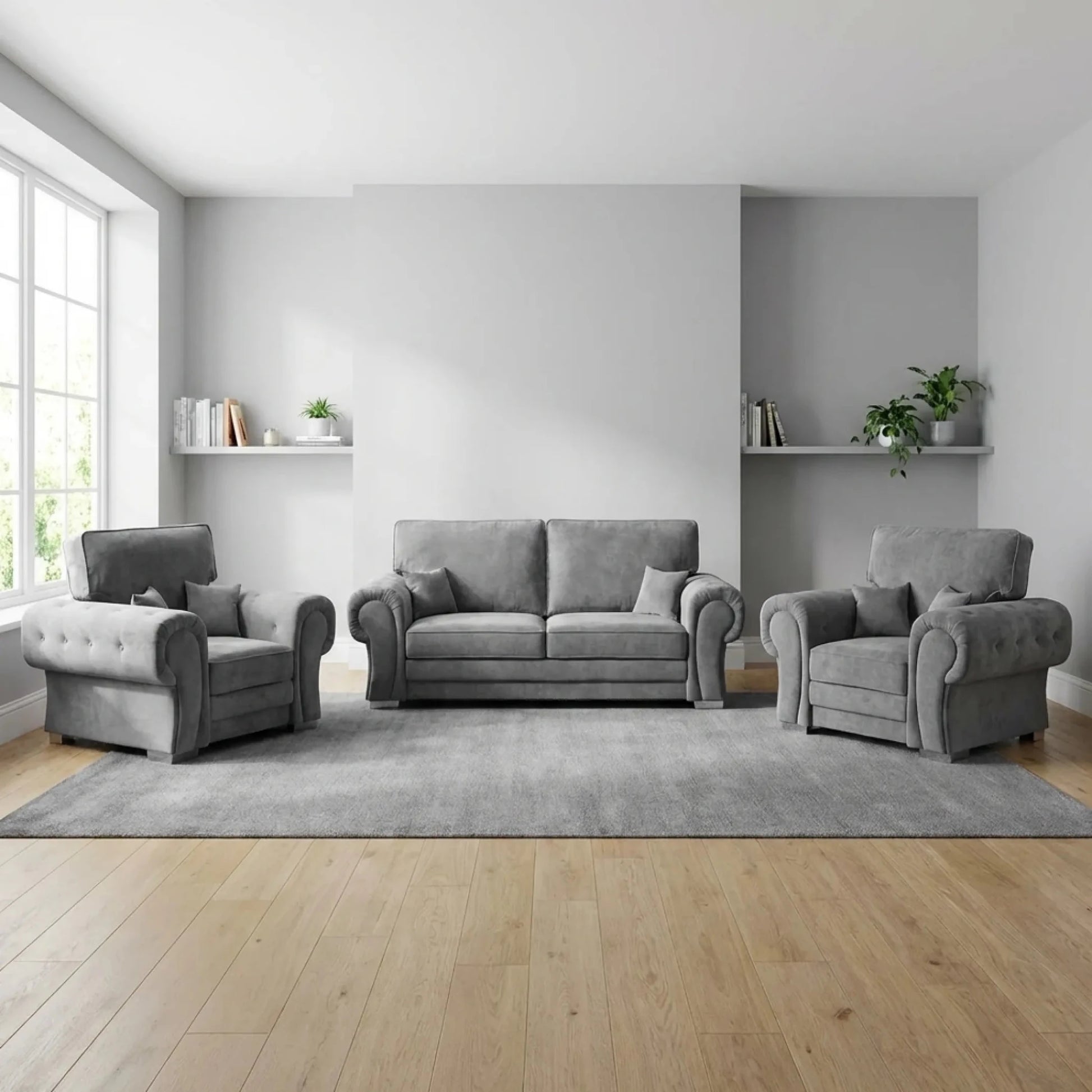 Verona High Back Grey Fabric 3+1+1 Seater Sofa Set - Furniture Instore