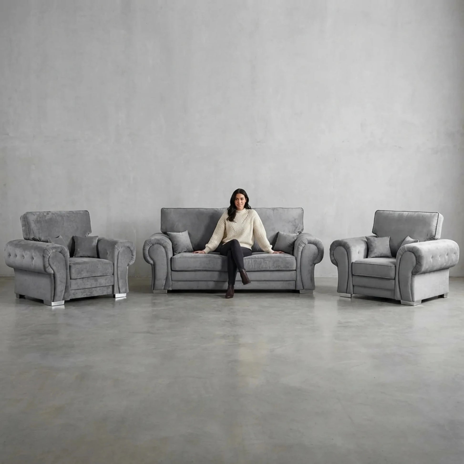 Verona High Back Grey Fabric 3+1+1 Seater Sofa Set - Furniture Instore