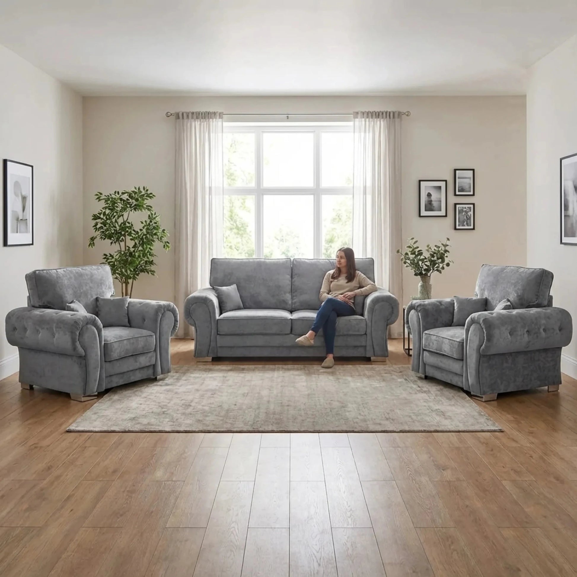 Verona High Back Grey Fabric 3+1+1 Seater Sofa Set - Furniture Instore