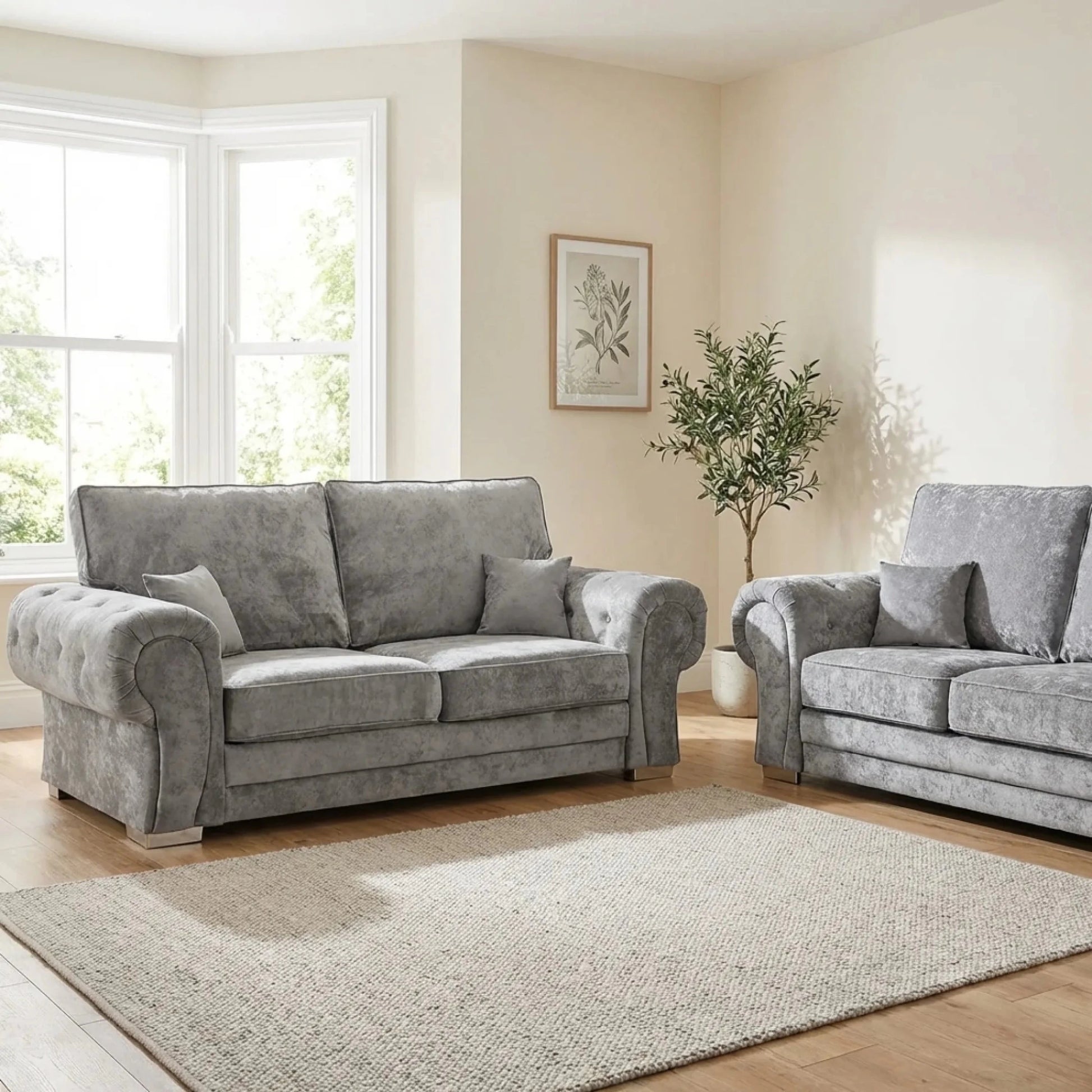 Verona High Back Grey Fabric 3+2 Seater Sofa Set - Furniture Instore