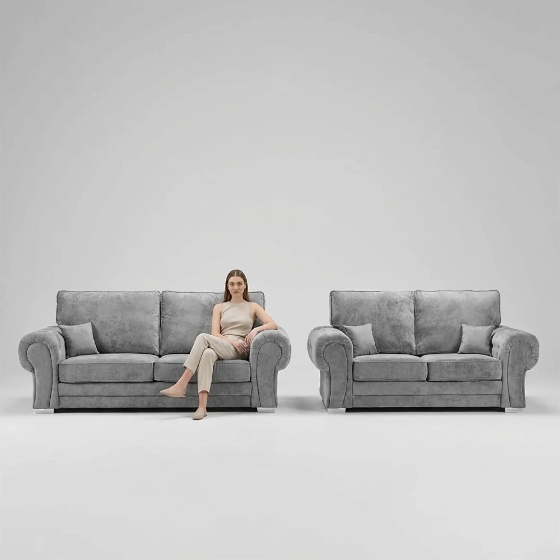Verona High Back Grey Fabric 3+2 Seater Sofa Set - Furniture Instore